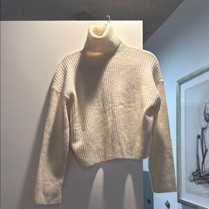 H&M Cream Ribbed Turtleneck Sweater